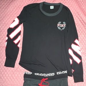 PINK Victoria’s Secret Black w/RED long sleeve TOP
